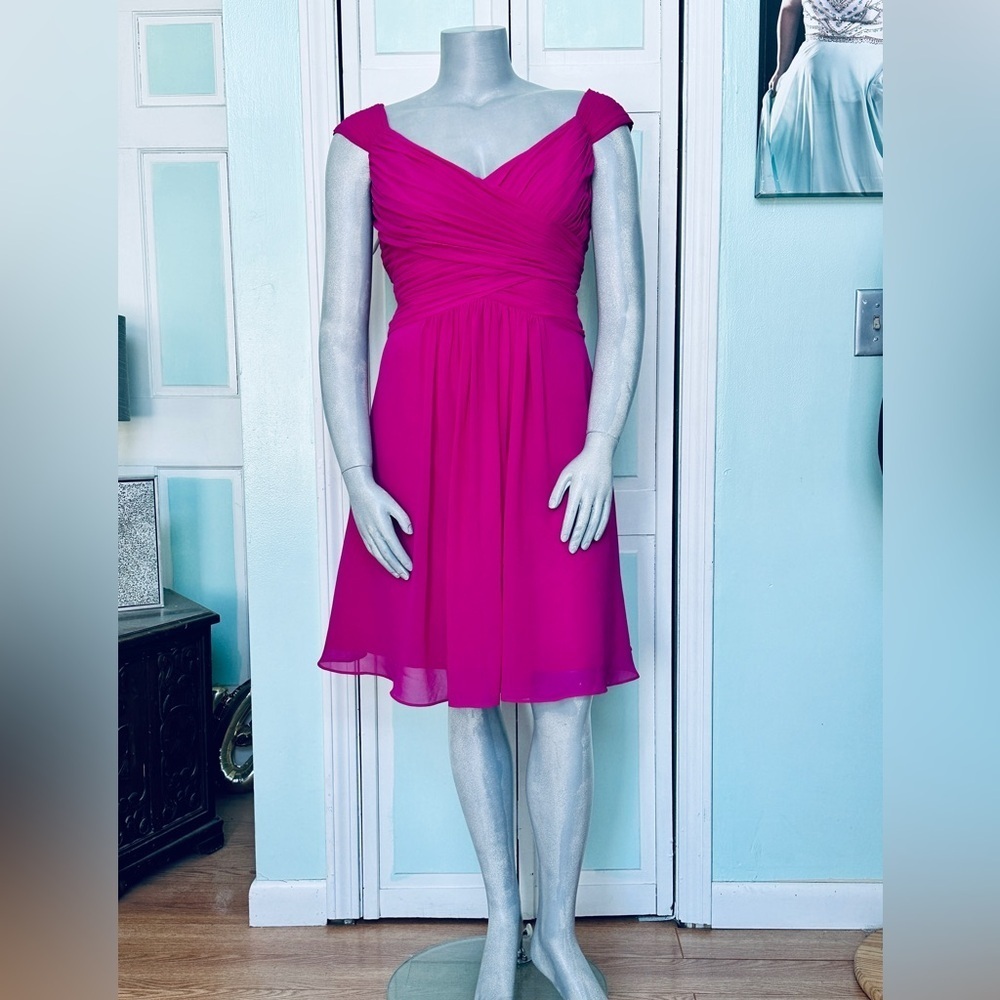 Size 16 18 Strawberry Fuchsia Pink Chiffon Bridesmaid Dress Mother Bride Groom